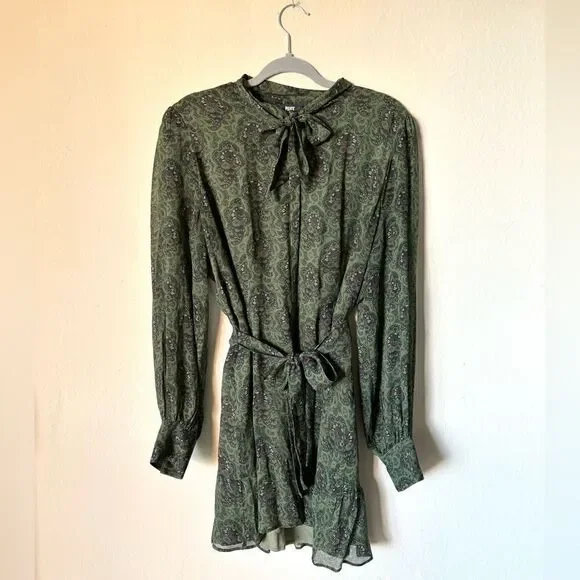 Paige Vittoria Mini Multi Green Dress Long Sleeve Army Size XL - Picture 12 of 17